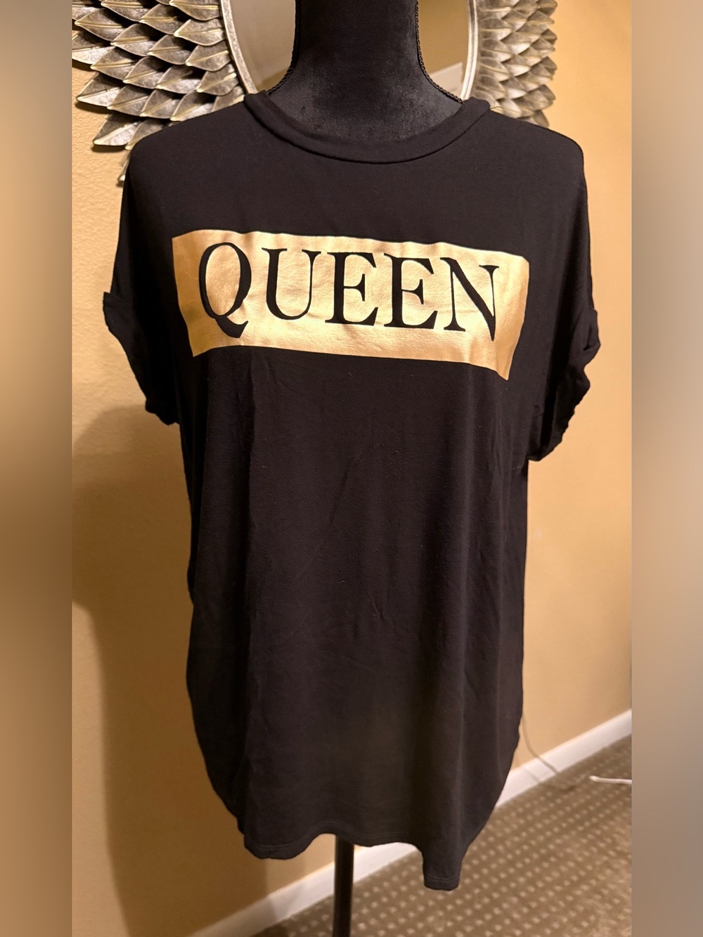 Velvet Black Tee with Gold QUEEN Panel